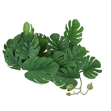 Imagem de Zhjvihx Planta de Plástico Realista, Planta de Répteis Artificial de Fácil Cuidado Com Ventosa para Ninhos de Animais de Estimação de Répteis para Tanque de Peixes (Folha)