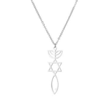 Imagem de JunRover Joias judaicas de aço inoxidável – Pingente de estrela de Davi, mão Hamsa, menorá/mapa de Israel – Colar de Israel para mulheres e homens – Presentes religiosos para Hanukkah, Bar Mitzvah