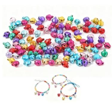 Imagem de Sinos pequenos a granel para artesanato: 200 peças de 1/4 polegada ouro prata vermelho verde sinos de metal com furos para fazer joias DIY colar pulseira chaveiro (8 mm 200 peças multicoloridas)