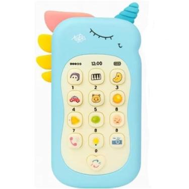 Imagem de Brinquedo Mordedor 2 em 1 Baby Phone +50 Sons Luzes Telefone Musical Infantil de Brinquedo - Unicórnio Divertido com Luzes, Sons e Músicas Educativas (azul)