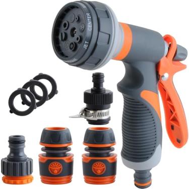 Imagem de Bocal de mangueira de jardim, com 8 padrões de pulverização ajustáveis, pulverizador manual de alta pressão com controle de fluxo, melhor para regar plantas e gramado, lavar carro limpar e tomar banho