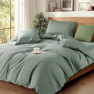 Imagem de DEITAS Capas de edredom 100% algodão - 1200 fios, capa de edredom de algodão egípcio de luxo, capas de edredom de cama de hotel 3 peças (Queen, vidro mar)