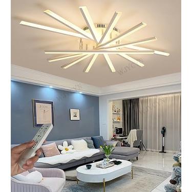 Imagem de Luminária de teto moderna em LED, grande, dimerizável, para sala de estar, com design linear em acrílico e metal, com rotação de 360° e controle remoto, ideal para quarto e sala de jantar (D