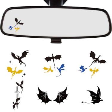 Imagem de Dazoratix Decalque de espelho retrovisor de dragão - 6 peças de vinil fantasia adesivo de janela retrovisor de carro para amantes da quarta asa auto caminhões pequenos divertidos decoração para-choque