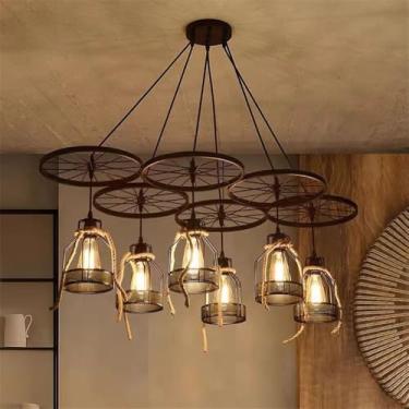 Imagem de Luminária pendente vintage industrial com LED, estilo americano, ideal para sala de estar, restaurante, quarto, casa de campo, loft, loja de roupas, café, bar, casa de família (GB 6 lâmpadas