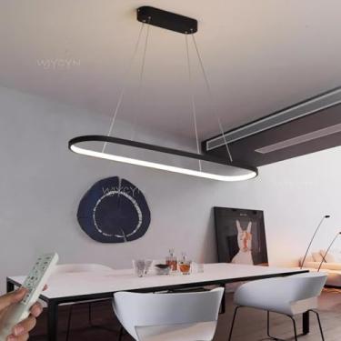 Imagem de Lustre pendente oval LED regulável, moderno, para mesa de jantar, escritório, com controle remoto, altura ajustável, sem reflexos, para sala de estar, cozinha, escritório, sala de estudos, B