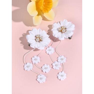 Imagem de Laços de cabelo para meninas, clipes de laço brancos, acessórios de cabelo de flores para meninas, fita de gorgorão com clipes jacaré