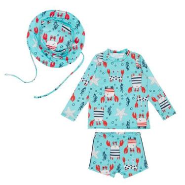 Imagem de Conjunto Menino Blusa Sunga Forrada + Chapéu Proteção Solar - Fofotinh