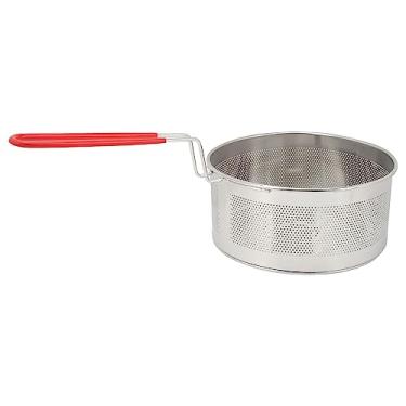 Imagem de Cesta redonda de aço inoxidável 304 para fritura com alça para batatas fritas, anéis de cebola, frango, macarrão, fácil de limpar, orifícios de drenagem de graxa, lavável na lava-louças (grande 19,8
