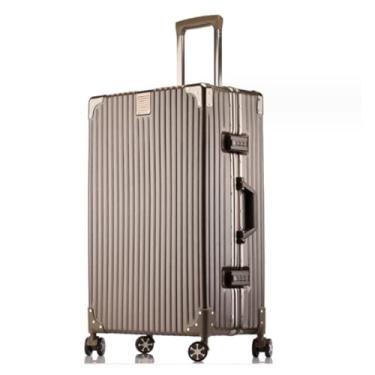 Imagem de Mala, trava TSA, semiespelhada, alumínio, vintage, viagem, viagem de negócios, silenciosa, ultraleve, prata (especificação de compartimento duplo) (branco, 66 cm) (ouro titânio 61 cm)