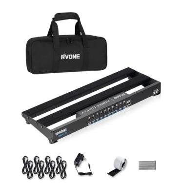 Imagem de RVONE Pequena placa de pedal de guitarra com fonte de alimentação, placa portátil de liga de alumínio com 10 saídas isoladas com bolsa, mini pedaleira compacta para efeitos de guitarra (37 x 13 cm