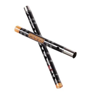 Imagem de Flauta de bambu de madeira D instrumento de flauta para iniciantes desempenho profissional preto modelo de duas seções com acessórios