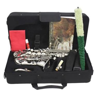 Imagem de Instrumento de saxofone saxofone soprano profissional B saxofone plano latão prateado saxofone com caixa alça de pescoço peças palhetas instrumento de sopro de madeira