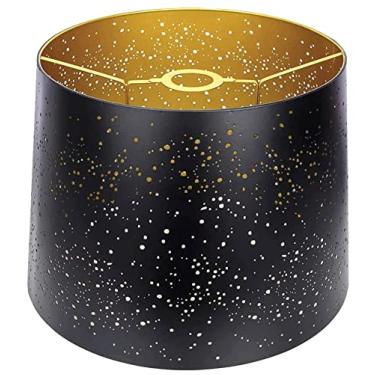 Imagem de Persiana de lâmpada grande com processo de gravação de metal, abajur grande de tambor, design Sky Stars para lâmpada de mesa/pingente de piso, 30 x 35 cm x 25 cm, instalação com duas aranha/ONU (preto/dourado)
