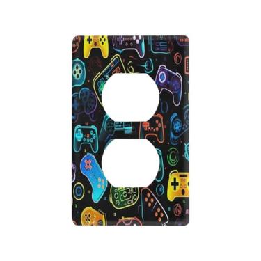 Imagem de Blueangle Placa de parede colorida para controladores de videogame duplex, tamanho padrão, placas de cobertura de tomada elétrica de 1 gangue para decoração de quarto de escritório em casa, 4,53 x