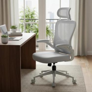 Imagem de Cadeira de Escritório Ergonômica com Suporte Lombar e Encosto Ajustável, Malha Respirável, Giratória e Reclinável, Ideal para cadeira dr office business pro, cadeira flexform (Grey)