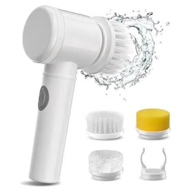 Imagem de Escova de Limpeza Elétrica 3 em 1 Multifuncional com Cabeças Intercambiáveis Branca à Prova D'água para Limpeza Profunda