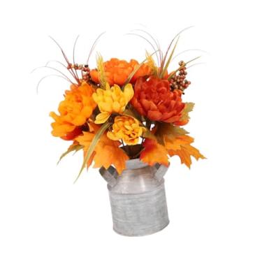 Imagem de BLWOTMOR Arranjo Floral Artificial de Outono com Vaso, Flores Artificiais de Outono em Balde de Ferro, Arranjo Floral em Jarro para Natal, Casamento E Cozinha, Style B, Tamanho real