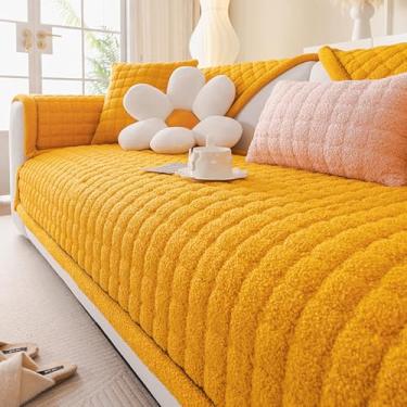 Imagem de HGTRH Capa sofá Chaise Long 3 lugares ajustável anti-gelos, cobertura sofá Chaise longo antiderrapante, universal capas decorativas para sofá antiderrapante ajustável Yellow 90 * 240
