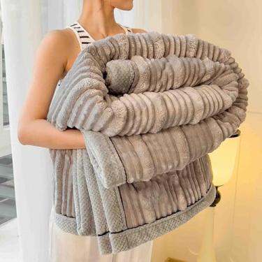 Imagem de Cobertor de lã cobertor e mantas ponderado fofo feminino masculino adulto cachecol longo duplo solteiro para sofá inverno grosso e quente macio e confortável outono lavável na máquina (cinza A, 120 x