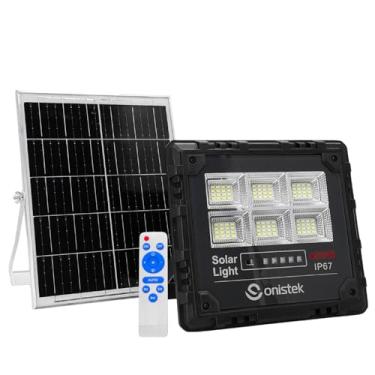 Imagem de Luminária Externa com Painel Solar Refletor de Parede com Controle Bateria Longa Duração Recarregável Luz LED Branco Frio 6500K (400W)