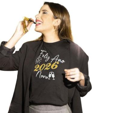 Imagem de Camiseta Feliz Ano Novo 2026 Estampada em Malha de Algodão Manga Curta