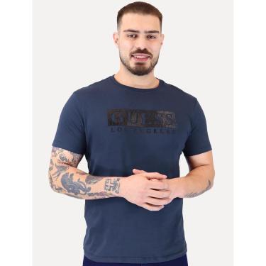 Imagem de Camiseta Guess Masculina Block Texture Los Angeles Azul Marinho-Masculino