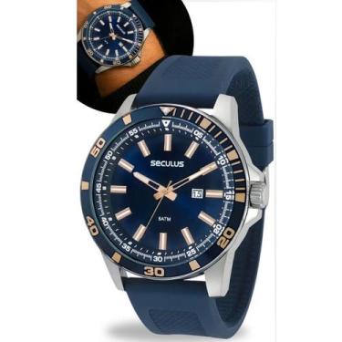 Imagem de Relógio Masculino Seculus Esportivo Silicone Prata Azul-mar