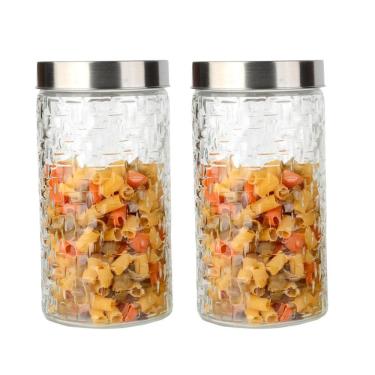 Imagem de Conjunto 2 Potes Vidro Rattan Tampa Inox 1700ml Class Home