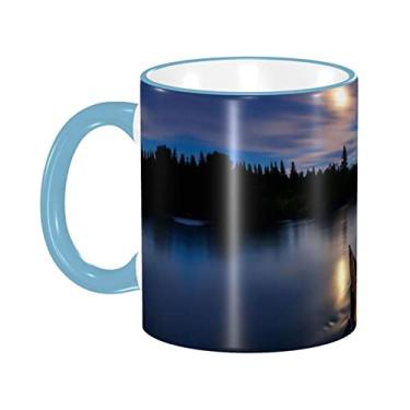 Imagem de Ourdovi Caneca de café expresso de cerâmica Moonlit Canoe Allagash River, caneca de cerâmica revestida DIY, para café, sopa, chá, leite, latte, cacau quente, colorido divertido 340 g.
