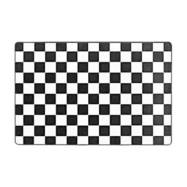Imagem de Zeraoke Tapetes xadrez preto e branco para sala de estar de 1,1 x 1,8 m, tapete macio e moderno, tapetes antiderrapantes e felpudos para decoração de casa, tapete lavável para quarto, jantar,