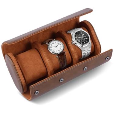 Imagem de KHZSPP Estojo de viagem para homens e mulheres, estojo de viagem para relógio de poliuretano com compartimentos 2/3 com travesseiros e divisórias sólidas, organizador de caixa portátil à prova d'água