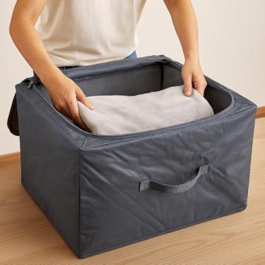 Imagem de Caixa Organizadora Dobrável de Tecido, Cinza, Grande Capacidade para Roupas e Closet, com Zíper, Armazenamento Doméstico