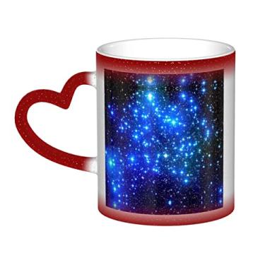 Imagem de Caneca de café divertida Blue Shining Stars, copo de cerâmica com mudança de cor sensível ao calor 12 Oz, para café/chá/leite/cacau, para adolescente/aniversário/festival/presentes