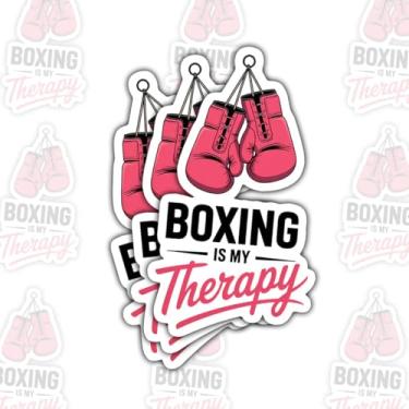 Imagem de 3 adesivos Boxing is My Therapy, decalques engraçados de vinil com citação motivacional de lutador para laptop, notebook, garrafa hidráulica, garrafa de água, para-choque de carro, presente para