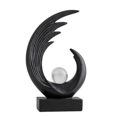 Imagem de Esculturas de arte abstrata moderna, detalhes dourados para mesa de entrada, detalhes de decoração de prateleira preta, escultura de resina de arte abstrata para sala de jantar, escritório e mesa de