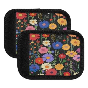 Imagem de Qilmy Embalagem com 2 identificadores de bagagem, fragmentos florais, estilo fresco, alças confortáveis, capas para carrinhos de bebê, mala de viagem, acessórios de viagem de avião1478