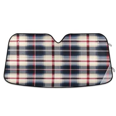 Imagem de Wassud Para-brisa de carro xadrez vermelho e marrom, persianas refletivas para janela frontal de carro, protetor de viseira de sol bloqueia raios UV, persiana dobrável sanfonada para carro, caminhão