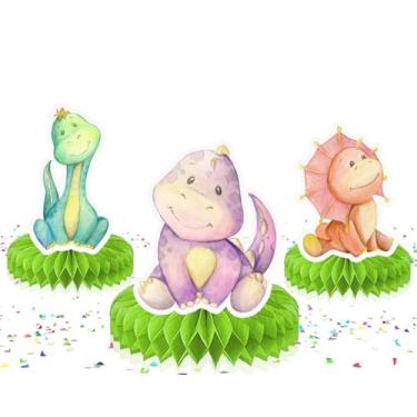 Imagem de Conjunto de 5 favos de mel de mesa de dinossauros vibrantes para chá de bebê ou festa de aniversário, detalhes divertidos de mesa