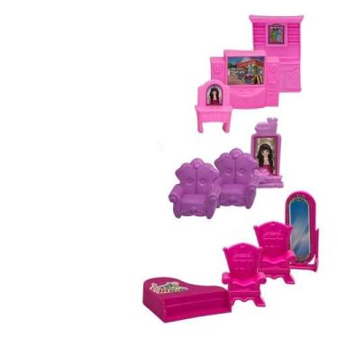 Imagem de Kit Acessórios para Casa da Nina, 12 Peças, Plástico, Inclui Penteadeira, Espelho, Televisão, Piano, Guarda Roupas, Poltronas, Mesa, 190g