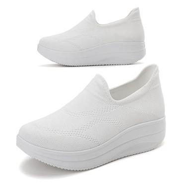 Imagem de RUIDENG Tênis de caminhada feminino para enfermeira, antiderrapante, para trabalho, corrida, mocassins, plataforma, confortável, leve, Branco 24105, 39