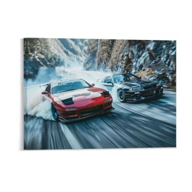 Imagem de HouLaiZhe Drift Jdm Car Rx7 Vs R34 Cartazes Esportivos Tela Estética Decoração de Sala de Parede Impressões Galeria Sala Decoração de Parede para Quarto Sala de Estar Escritório 18 x 24 polegadas (45