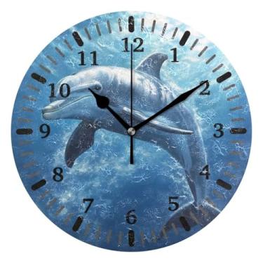Imagem de CEBUGI Relógio de parede golfinho operado a bateria relógios redondos silenciosos sem tique-taque relógios de parede para cozinha, banheiro, quarto, escritório, decoração 25,4 cm