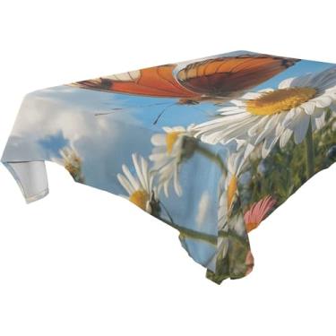 Imagem de Burbuja Toalha de mesa de margarida borboleta, toalha de mesa quadrada anti-rugas, grossa para decoração de jantar, cozinha, festa, 152 x 152 cm