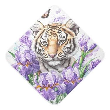 Imagem de Burbuja Toalha de banho de bebê Purple Iris Tiger - Toalha com capuz de musselina macia e absorvente para recém-nascido, 89 x 89 cm