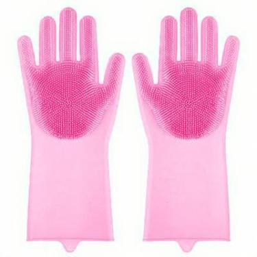 Imagem de Luvas de Silicone Mágicas para Limpeza, Multifuncionais, Rosa, Resistentes ao Calor, com Cerdas de Silicone, Ideal para Cozinha, Banheiro e Lavagem de Carro, 1 Par (Rosa)