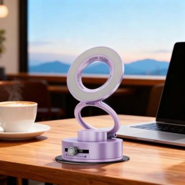 Imagem de Suporte de telefone com ventosa magnética a vácuo de 360° – Suporte de carro ajustável dobrável e retrátil para telefones para painel de carro, para-brisa, mesa e todos os smartphones (roxo)