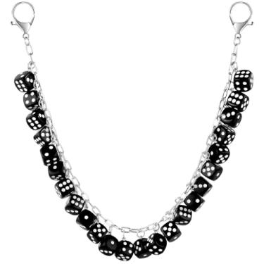 Imagem de PLwelth Corrente de calças de dados para mulheres e homens, corrente de carteira hip hop, estilo punk gótico, jeans, corrente de bolso, corrente fixe, cinto Y2K, correntes de cintura, bolsas fofas