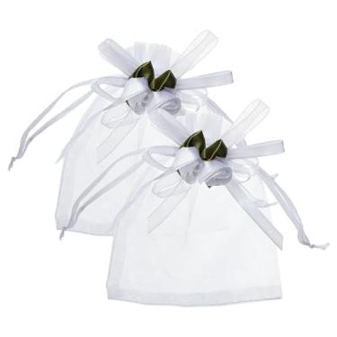 Imagem de GOMAKERER 70 unidades de bolsas de organza branca, 12 x 10 cm, sacolas brancas de presente de casamento, bolsas de joias de malha com cordão para joias, doces, sobremesas, chocolate, Natal, festa de