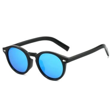 Imagem de HCPIHF Óculos de sol redondos polarizados femininos de luxo, armação uv400, espelhado, moderno, gradiente, masculino, rebites, punk (espelho preto e azul)